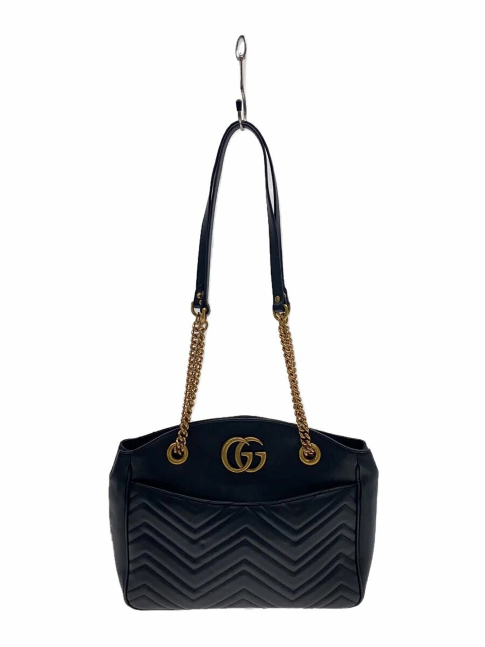 Gucci Chain Shoulder Bag GG Marmont Quilted Leather Black